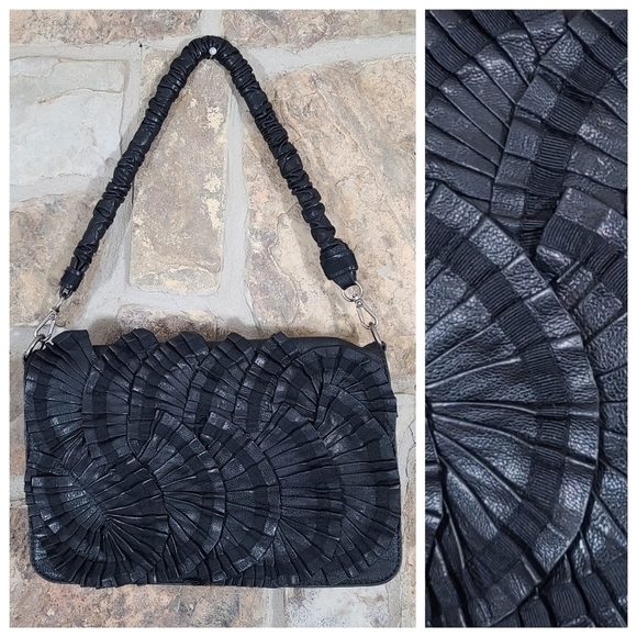 Lockheart Ruffle Pleated Leather Bag Purse